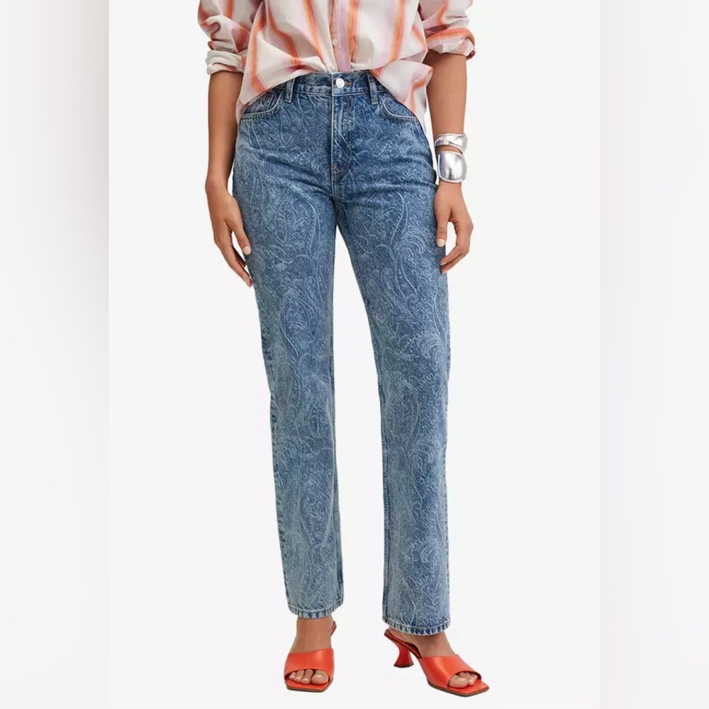 Mango Paisley Mid-Rise Straight Jeans